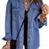 Vetinee Women’s Oversized Button Up Frayed Hem Shacket Long ...