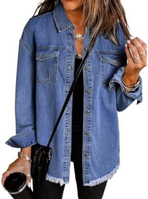Vetinee Women’s Oversized Button Up Frayed Hem Shacket Long ... Vetinee Women’s Oversized Button Up Frayed Hem Shacket Long ...