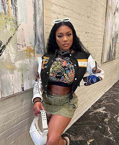 NIFTRIRY Varsity Jacket Women Patch Casual Jacket Cropped Ja...