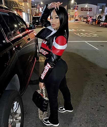 VOIKERDR Leather Jacket Women Zipper Moto Biker Short Leathe...