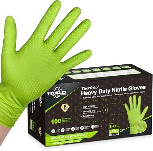 TitanFlex Thor Grip Heavy Duty Green Industrial Nitrile Glov...