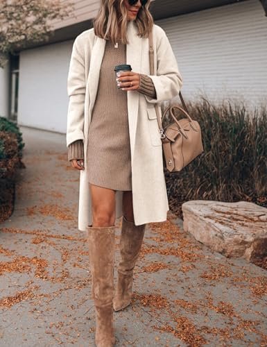 Hooever Women's Long Cardigan Wool Coat Open Front Pockets W...