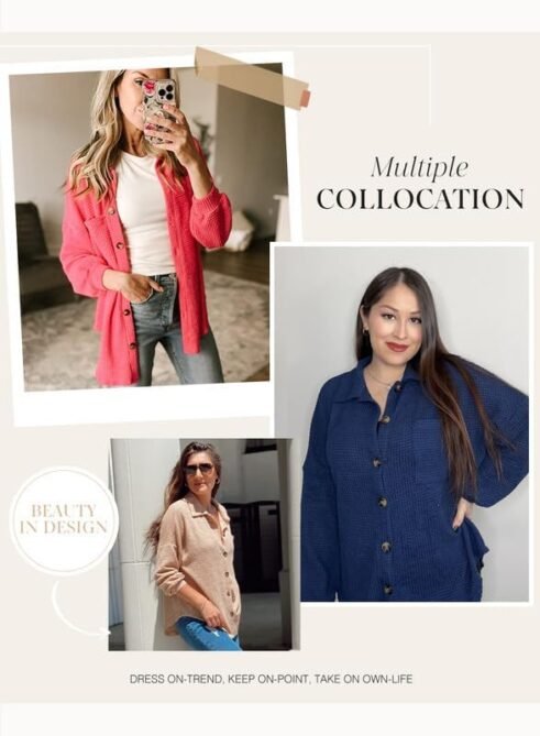 Dokotoo Womens Waffle Knit Shacket Jacket Casual Long Sleeve...