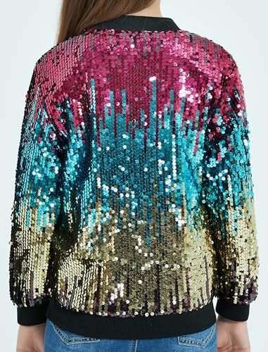 EXARUS Girls Sparkle Sequin Jacket with Pockets Glitter Ligh...