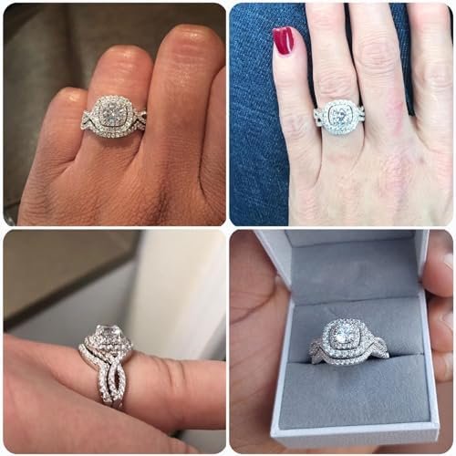 Newshe Wedding Band Engagement Ring Set for Women 925 Sterli...