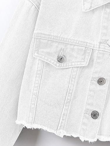 Verdusa Girl's Raw Hem Long Sleeve Single Breasted Crop Deni...