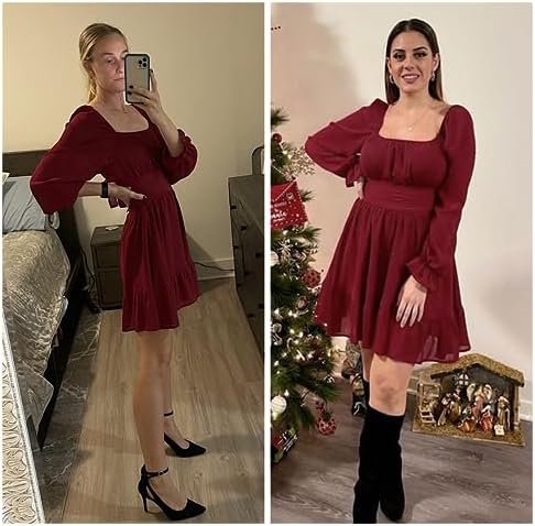 EXLURA Women's 2025 Casual Long Lantern Sleeve Dresses Squar...