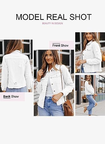 EVALESS Womens Boyfriend Washed Crop Denim Jean Jacket Coat