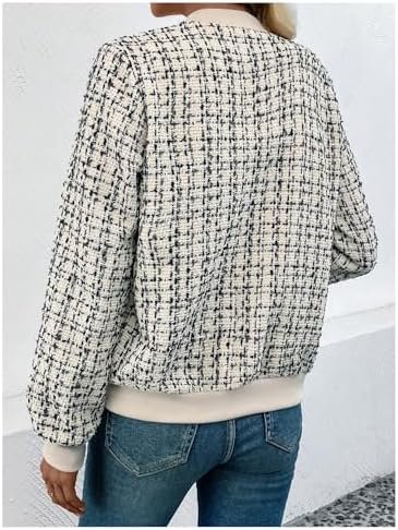 Floerns Women's Plaid Print Zip Up Bomber Jacket Casual Long...