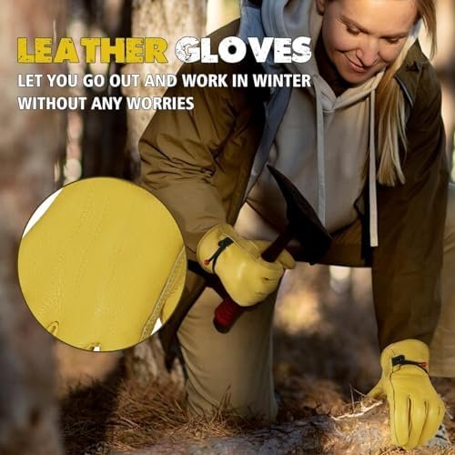 HLDD HANDLANDY Winter Leather Work Gloves, Warm Cowhide Glov...