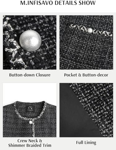 M.Infisavo Tweed Cardigan for Women Button Down Long Sleeve ...