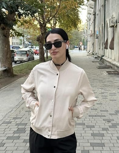 Zeagoo Bomber Jacket Women Varsity Casual Striped Button Dow...