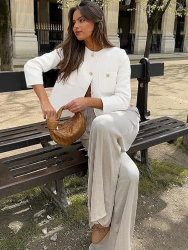 Women's Tweed Jackets Long Sleeve Business Button Down Casua...