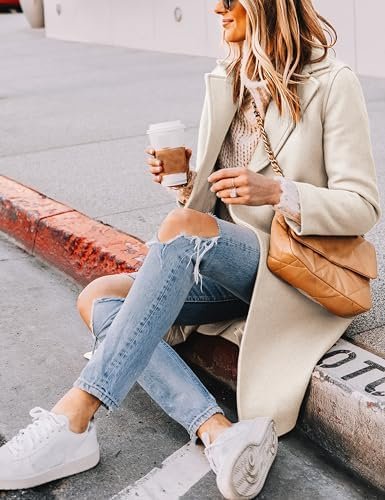 Hooever Women's Winter Wool Coat Casual Notch Lapel Single-B...