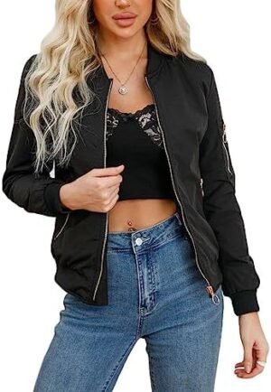 Women's Bomber Jacket Lightweight Varsity Zip Up Coat Casual... Women's Bomber Jacket Lightweight Varsity Zip Up Coat Casual...