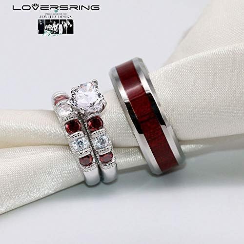 LOVERSRING Couple Ring Bridal Set His Hers White Gold Plated...