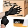 OKIAAS Black/Pink Vinyl Disposable Gloves Latex Free, Food G...
