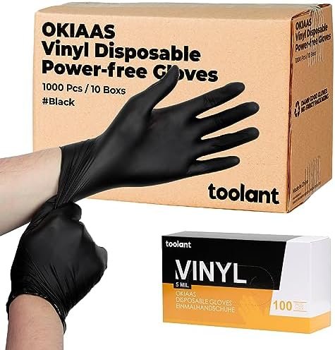 OKIAAS Black/Pink Vinyl Disposable Gloves Latex Free, Food G...