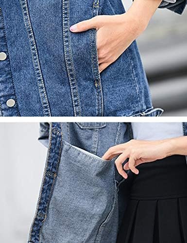 PUWEI Women's Oversized Denim Jacket Distressed Lapel Button...