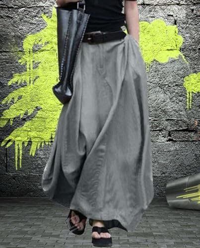 Ladies Trendy Dress Womens Casual Solid Baggy High Waisted A...