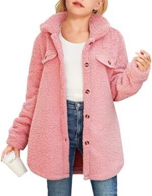 Haloumoning Girls Fuzzy Fleece Jacket Casual Button Down She... Haloumoning Girls Fuzzy Fleece Jacket Casual Button Down She...