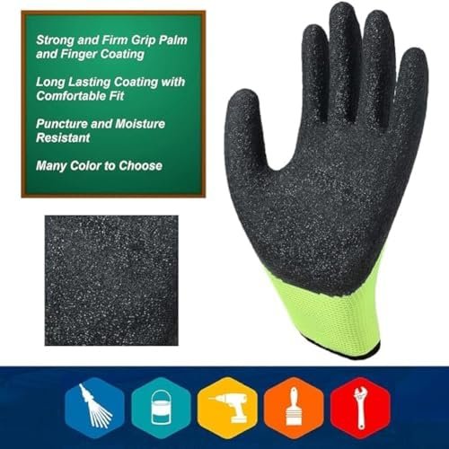 OTECKO Safety Work Gloves with Latex Rubber Coating, Non-Sli...
