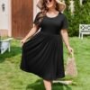 IN'VOLAND Women Plus Size Short Sleeve Dress Loose Summer Ca...