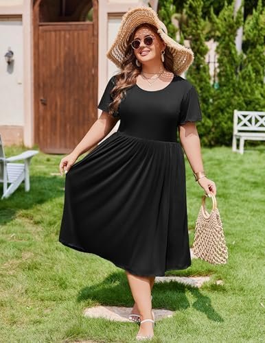 IN'VOLAND Women Plus Size Short Sleeve Dress Loose Summer Ca...