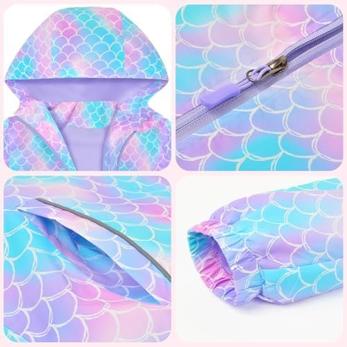 OlyPegic Girls Rain Jacket Waterproof Hooded Fleece Lined Li...