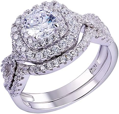 Newshe Wedding Band Engagement Ring Set for Women 925 Sterli...