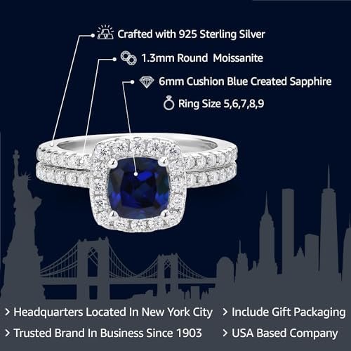 Gem Stone King 1.52 Cttw Blue Created Sapphire and Moissanit...