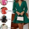 Mini Dress Deep V Sexy Dress Long Sleeve Dress for Women A-l...
