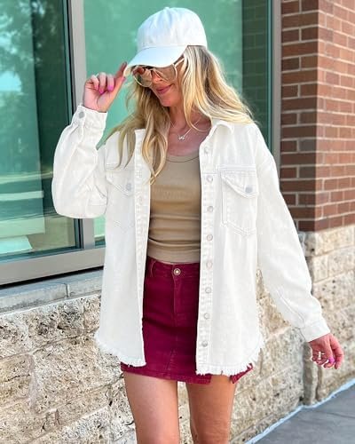 luvamia Denim Jacket for Women Oversized Button Down Casual ...