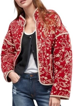 Wyeysyt Women's Cropped Puffer Jacket Lightweight Floral Pri... Wyeysyt Women's Cropped Puffer Jacket Lightweight Floral Pri...