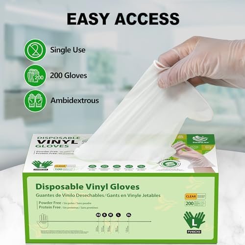 Disposable Vinyl Gloves, Food Safe, Latex-Free Powder-Free C...