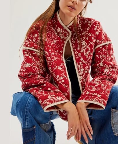 VAOYIU Women's Cropped Puffer Jacket Vintage Cardigan Floral...