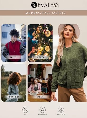 EVALESS Bomber Jackets for Women Spring Fashion 2025 Cute Ja...