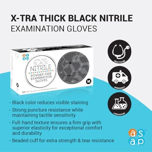 ASAP Black Nitrile Gloves - 4 Mil Black Exam Gloves, Black L...