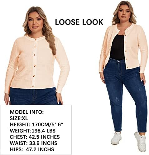 Women's Crew Neck Button Down Long Sleeve Solid Knit Classic...