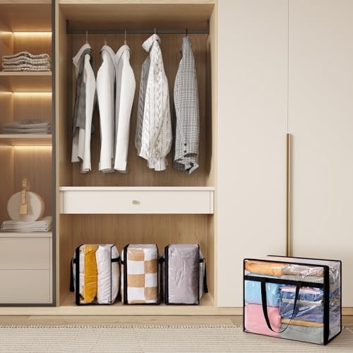 Lifewit 4 Pack Clear Clothes Storage Bags, 40L Plastic Blank...