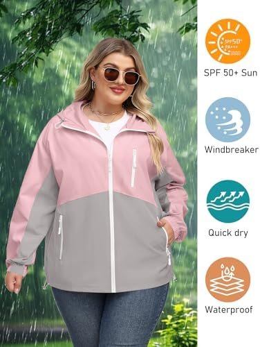 Avoogue Plus Size Womens Rain Jacket with Hood Waterproof Ra...