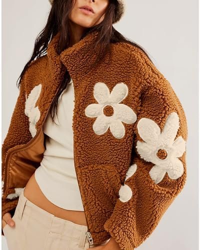 Maixang Womens Floral Print Sherpa Fleece Jackets Winter Zip...