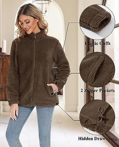 MAGCOMSEN Women Sherpa Jacket Full Zip Fuzzy Teddy Coat with...