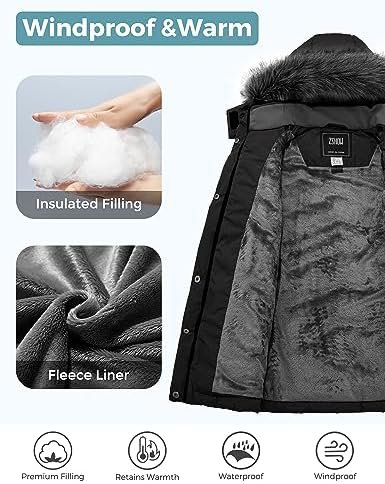 ZSHOW Girls' Winter Coat Insulated Long Parka Warm Hooded Pu...