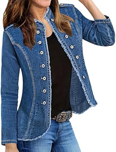 Jean Jackets for Women Trendy Stretch Denim Jacket Button Up...