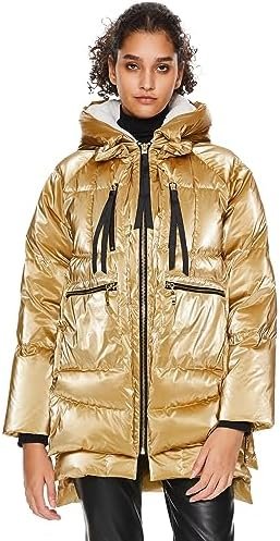 Orolay Women's Metallic Down Coat Mid-Length Puffer Jacket w...