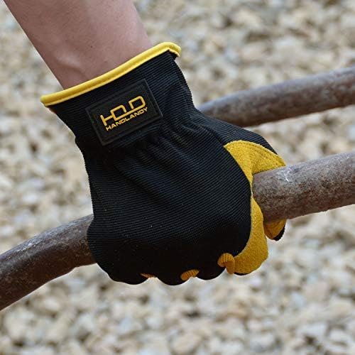 HANDLANDY Men Leather Gardening Gloves, Utility Work Gloves ...