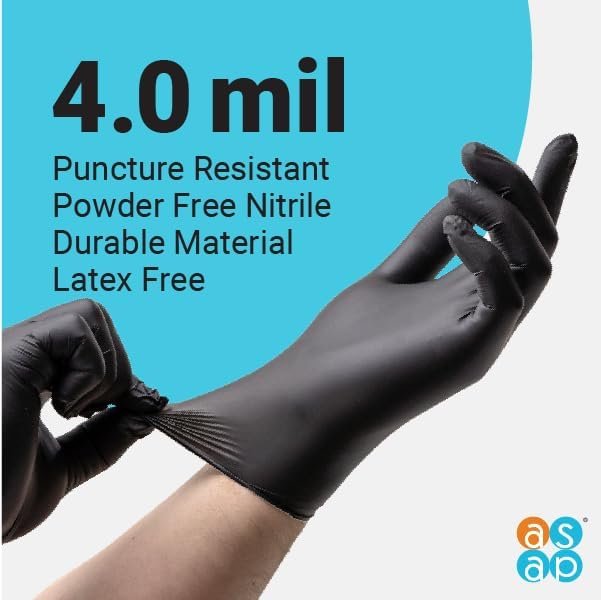 ASAP Black Nitrile Gloves - 4 Mil Black Exam Gloves, Black L...