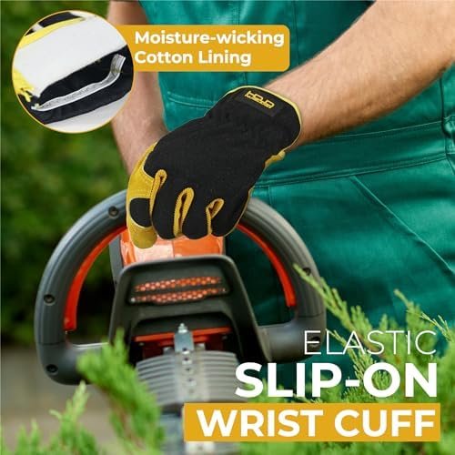 HANDLANDY Men Leather Gardening Gloves, Utility Work Gloves ...