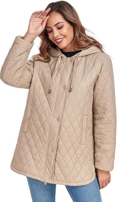 HOTIAN Quilted Jacket for Women Long Puffer Coat Lightweight...